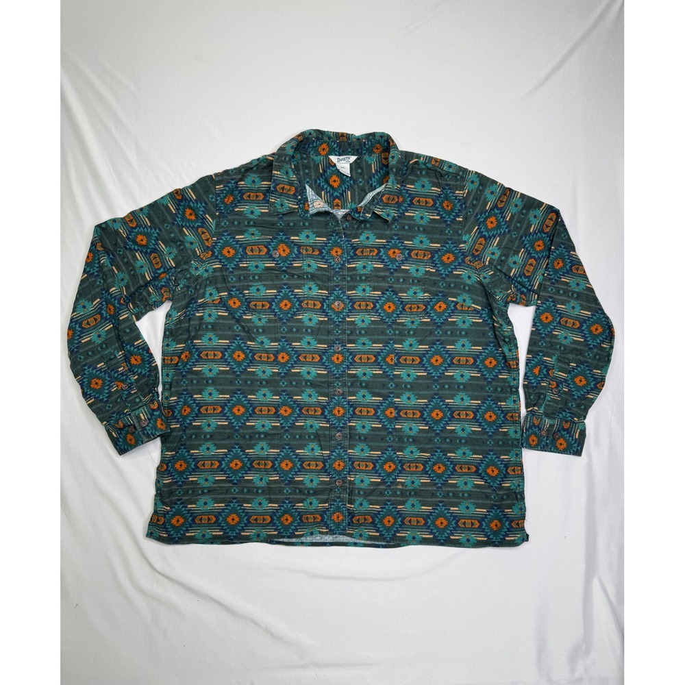 Duluth Trading Co Women XXL Free Swingin Flannel Shirt Southwestern Teal Cowboy